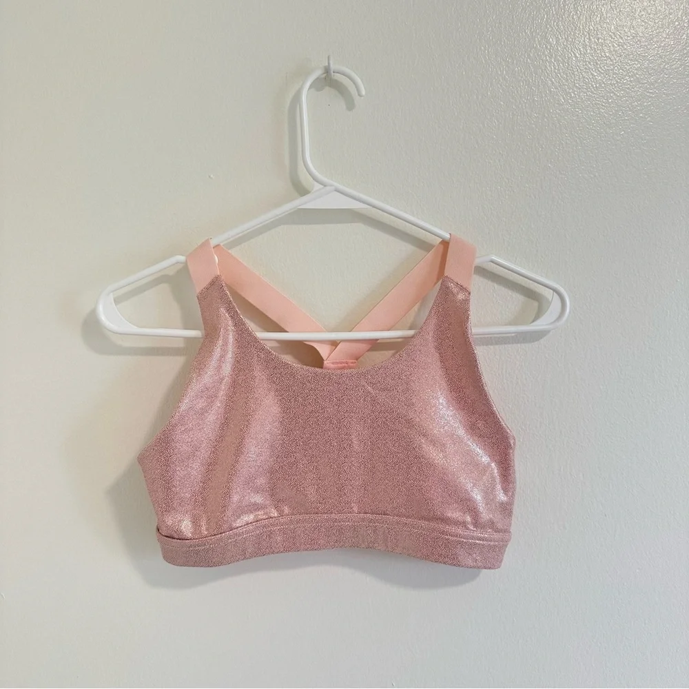 DSG Pink Shimmery Girls Active Crop Top & Leggings Set